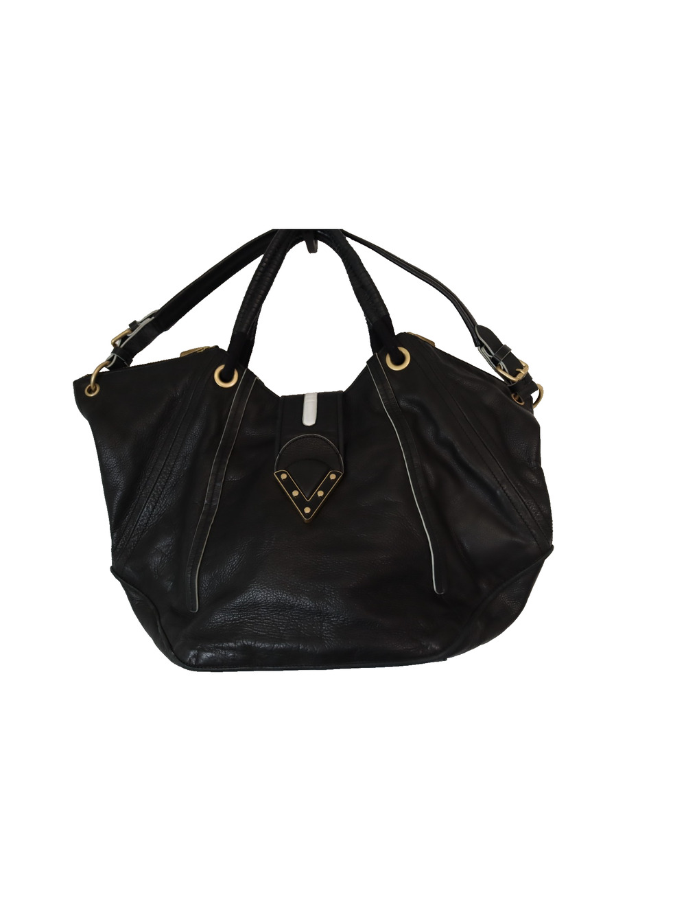 Pour La Victoire Black Leather Bag Large Double Handle Shoulder Bag (37)
